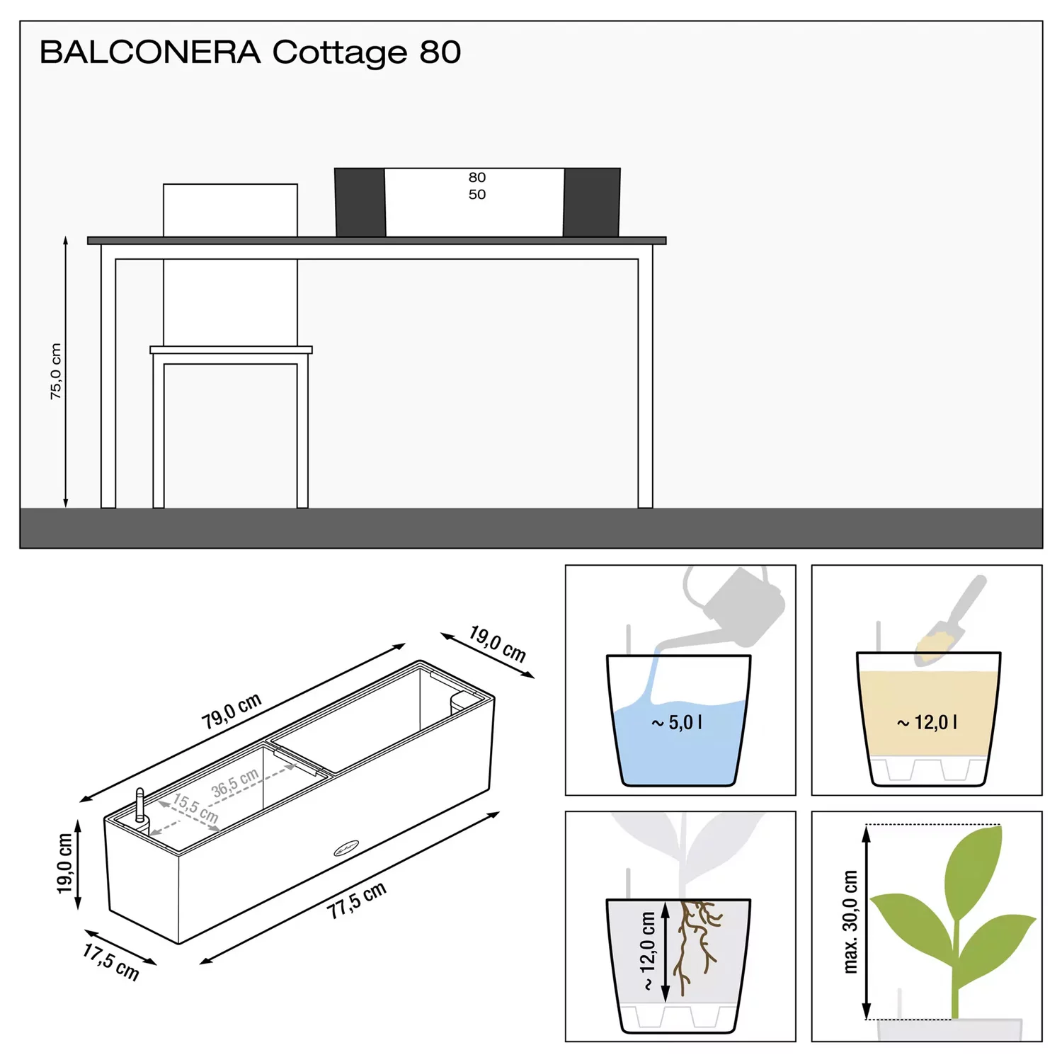 Balconera 80 Cottage and Brackets size